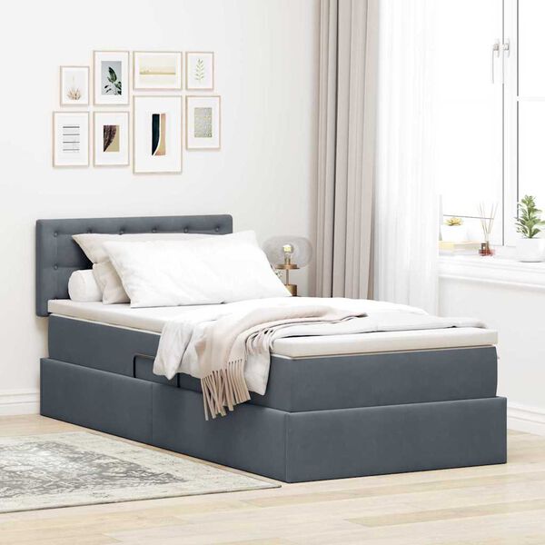 vidaXL Lit de Rangement avec matelas Gris fonc&eacute; 90 x 200 cm Velours