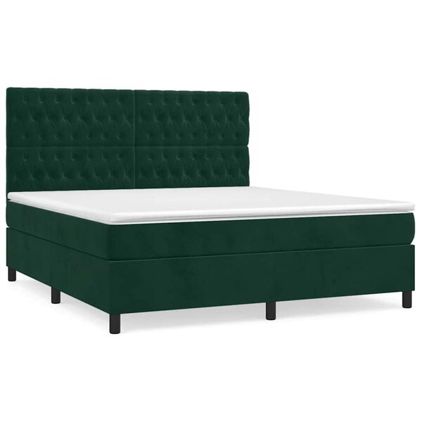 vidaXL Sommier &agrave; lattes de lit et matelas Vert fonc&eacute; 180x200cm Velours