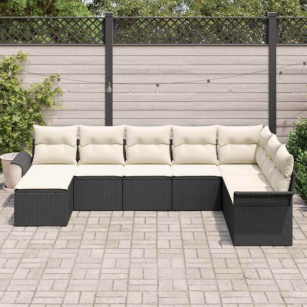 vidaXL Ensemble de canap&eacute; de jardin avec coussin 8 pcs Noir polyrotin