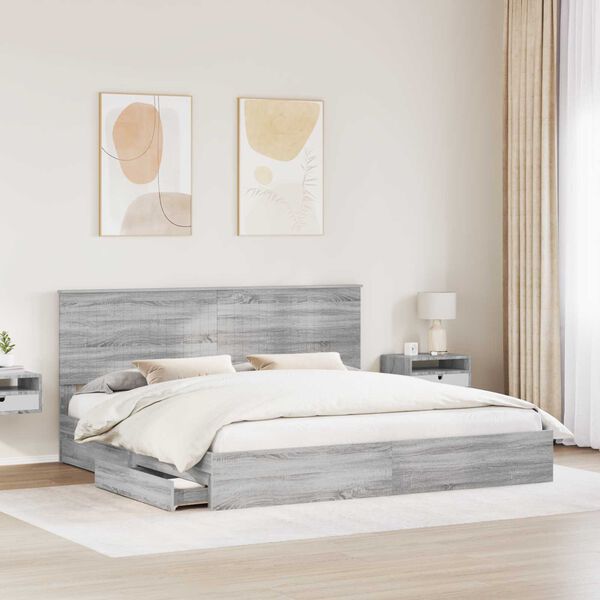 vidaXL Lit de Rangement Gris Sonoma 200 x 200 cm Bois d'ing&eacute;nierie