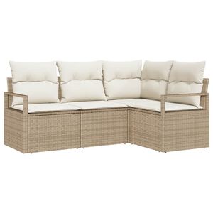 vidaXL Ensemble de canap&eacute; de jardin avec coussin 4 pcs Beige et cr&egrave;me
