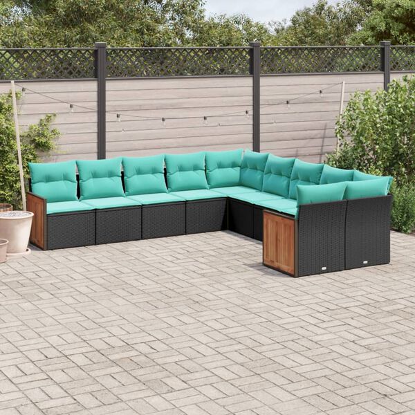 vidaXL Salon de jardin 10 pcs avec coussins noir r&eacute;sine tress&eacute;e