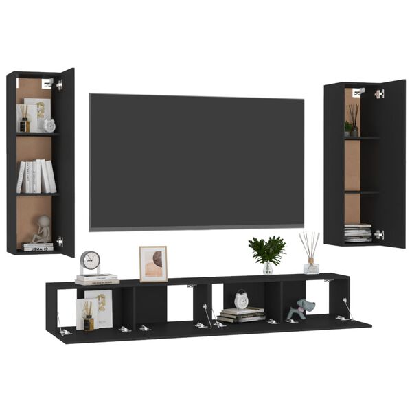 vidaXL Ensemble de meubles TV 4 pcs Noir Bois d'ing&eacute;nierie