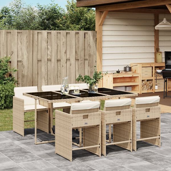 vidaXL Ensemble &agrave; manger de jardin et coussins 7 pcs beige poly rotin