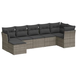 vidaXL Salon de jardin avec coussins 7 pcs gris r&eacute;sine tress&eacute;e