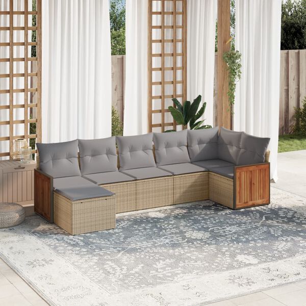 vidaXL Salon de jardin avec coussins 7 pcs beige r&eacute;sine tress&eacute;e