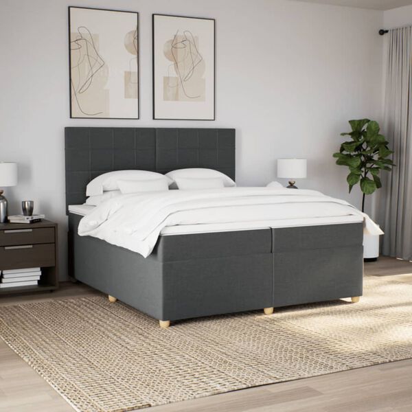 vidaXL Sommier &agrave; lattes de lit avec matelas Gris fonc&eacute; 200x200cm Tissu