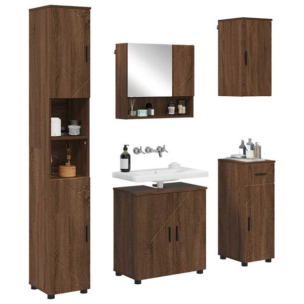 vidaXL Ensemble de mobilier de salle de bain 5 pcs Ch&ecirc;ne brun