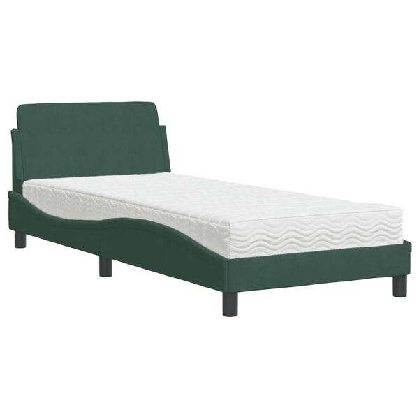 vidaXL Lit avec matelas Dover vert fonc&eacute; 90x190 cm velours