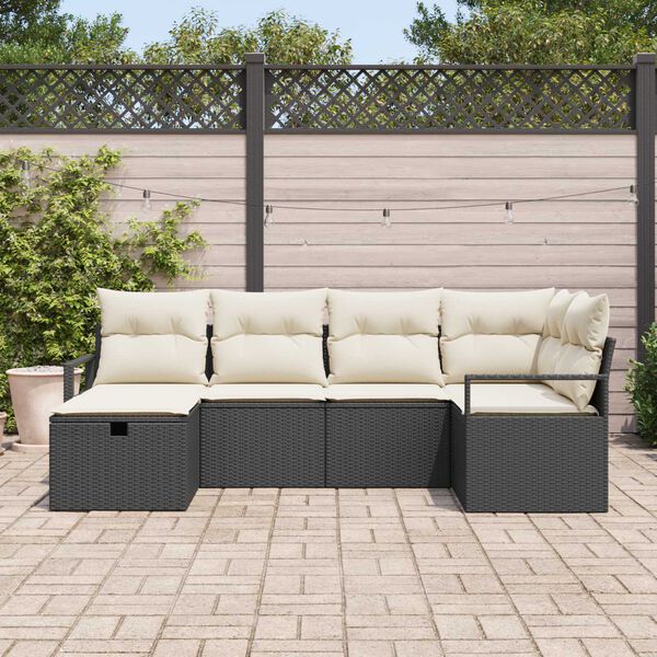 vidaXL Ensemble de canap&eacute; de jardin avec coussin 6 pcs Noir polyrotin