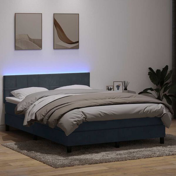 vidaXL Sommier &agrave; lattes de lit et matelas et LED gris fonc&eacute; 140x220cm velours