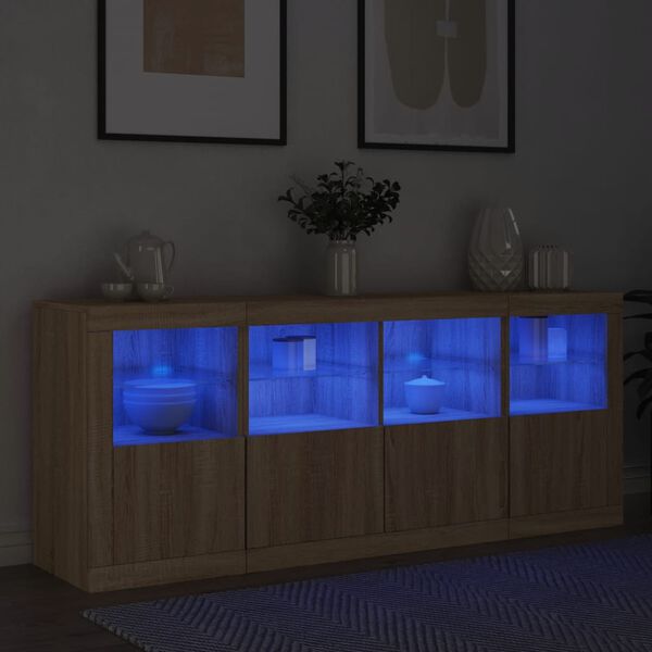 vidaXL Buffet avec lumières LED chêne sonoma 163x37x67 cm