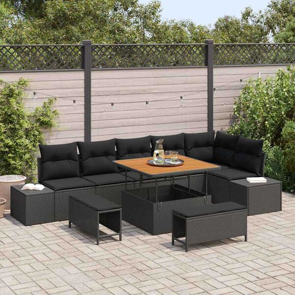 vidaXL Ensemble de canap&eacute; de jardin avec coussin 9 pcs Noir Poly rotin