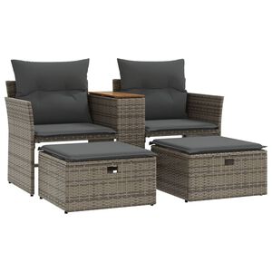 vidaXL Canap&eacute; de jardin 2 places avec tabourets gris r&eacute;sine tress&eacute;e