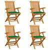 vidaXL Chaises de jardin et coussins vert lot de 4 Bois de teck massif