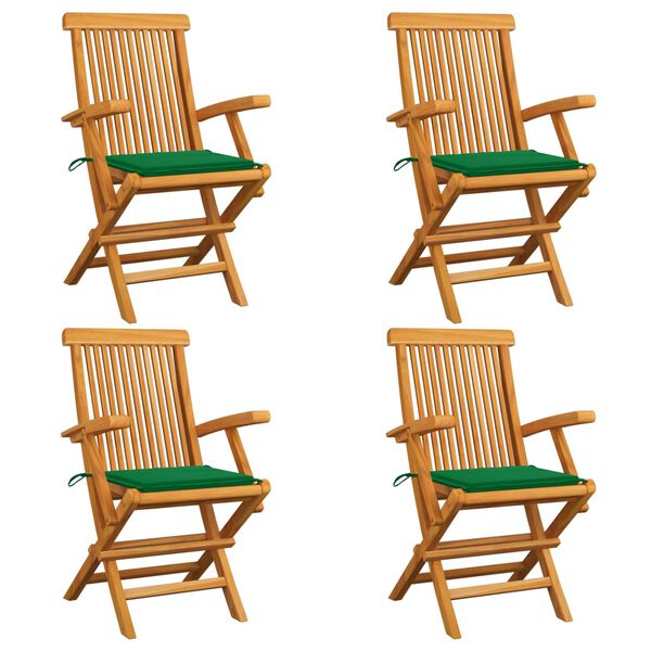 vidaXL Chaises de jardin et coussins vert lot de 4 Bois de teck massif