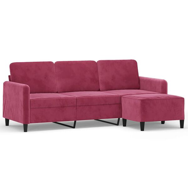 vidaXL Canap&eacute; &agrave; 3 places et repose-pieds Rouge bordeaux 180 cm Velours