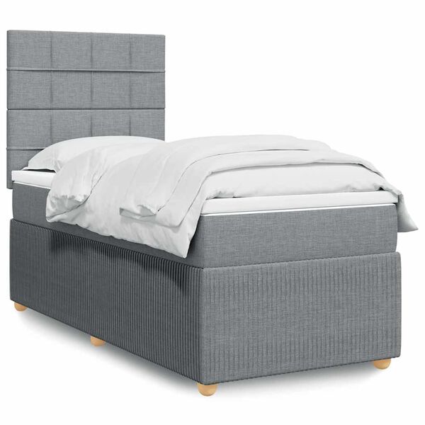 vidaXL Sommier &agrave; lattes de lit et matelas Gris clair 90x190 cm Tissu