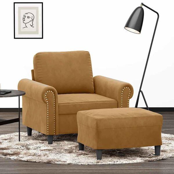 vidaXL Fauteuil avec repose-pied Marron 60 cm Velours