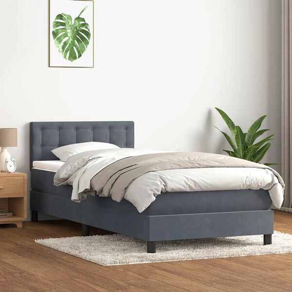 vidaXL Sommier &agrave; lattes de lit et matelas gris fonc&eacute; 80x220 cm velours