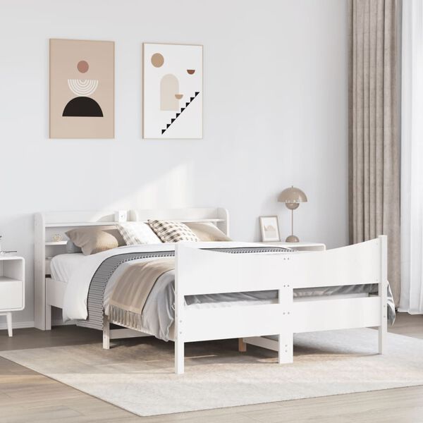 vidaXL Cadre de lit avec t&ecirc;te de lit blanc 140x200 cm bois pin massif