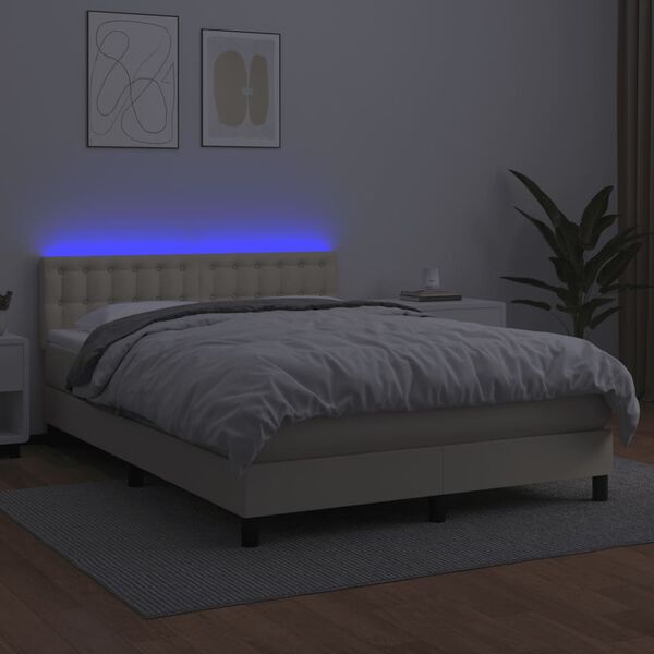 vidaXL Sommier &agrave; lattes de lit avec matelas et LED Cr&egrave;me 140x200 cm