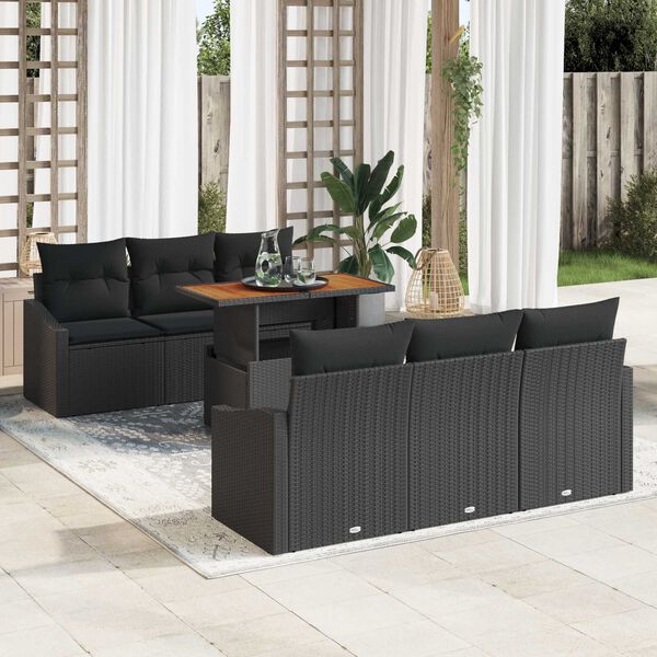 vidaXL Ensemble de canap&eacute; de jardin 7 pcs Noir Poly rotin