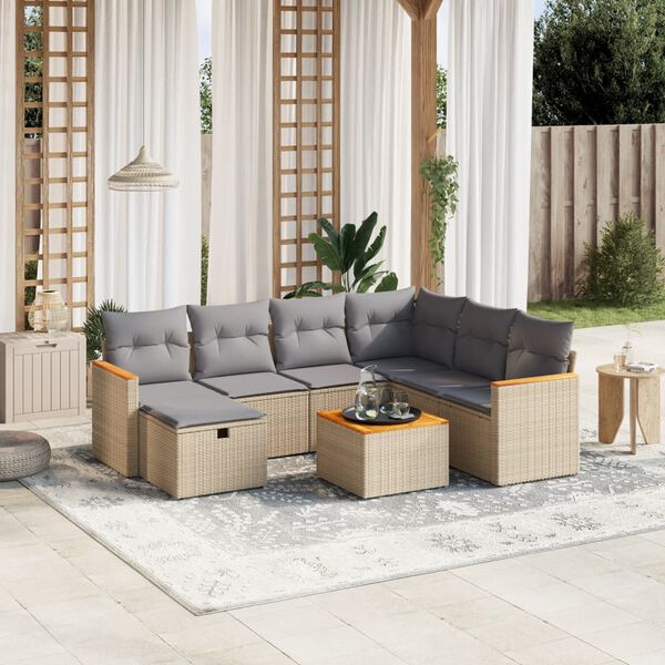 vidaXL Salon de jardin avec coussins 8pcs m&eacute;lange beige r&eacute;sine tress&eacute;e