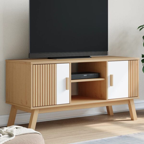 vidaXL Meuble TV OLDEN blanc et marron 114x43x57 cm bois de pin massif