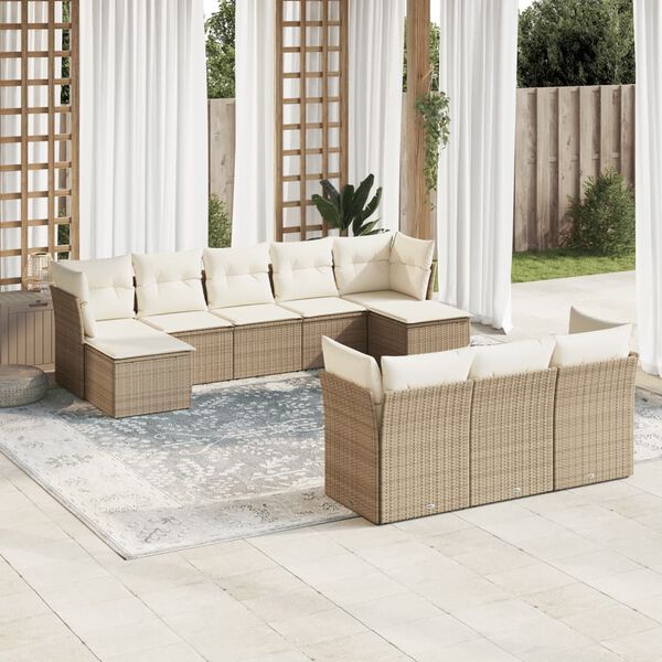 vidaXL Salon de jardin avec coussins 10 pcs beige r&eacute;sine tress&eacute;e