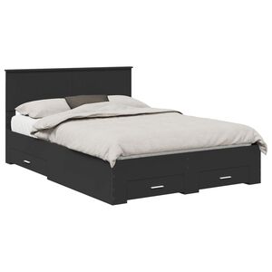 vidaXL Cadre de lit avec tiroir Noir 135 x 190 cm Bois d'ing&eacute;nierie