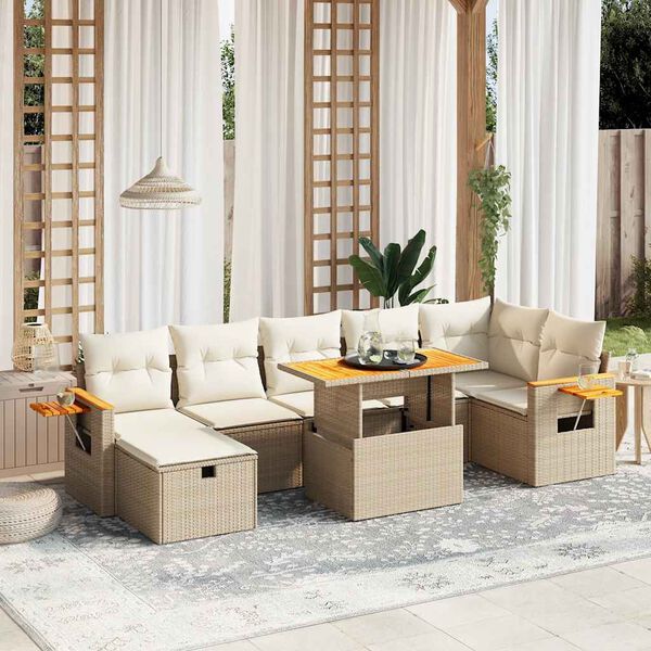 vidaXL Salon de jardin avec coussins 8 pcs beige résine tressée