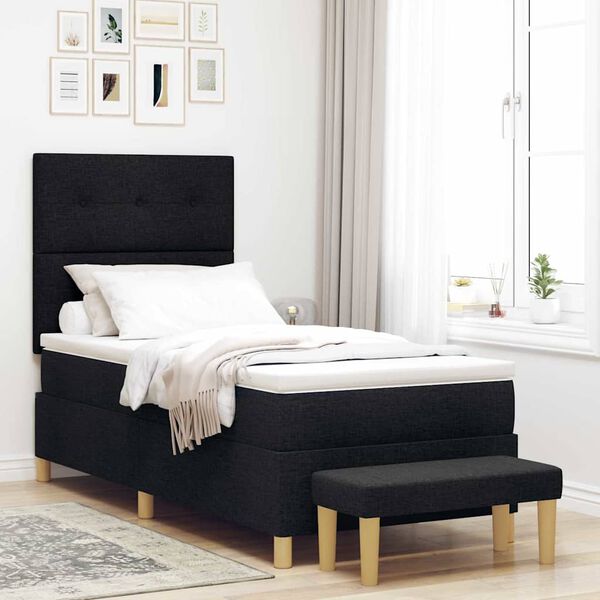 vidaXL Lit &agrave; ressorts avec matelas Noir 100 x 200 cm tissu