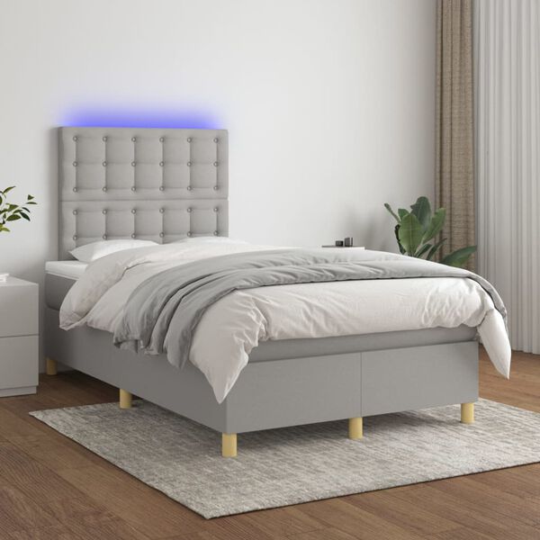 vidaXL Sommier &agrave; lattes de lit matelas et LED Gris clair 120x200 cm