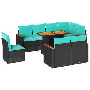 vidaXL Salon de jardin 9 pcs avec coussins noir r&eacute;sine tress&eacute;e