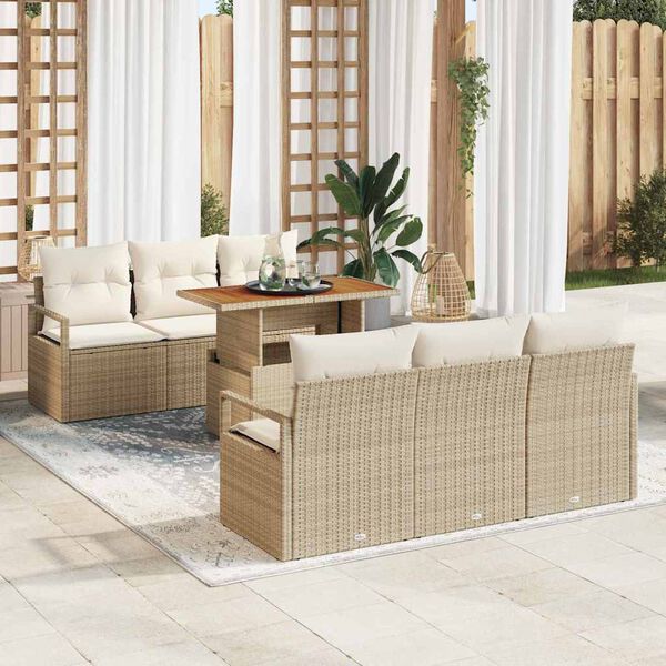 vidaXL Ensemble de canapé de jardin 7 pcs Beige Poly rotin