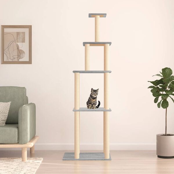 vidaXL Arbre &agrave; chat avec griffoirs en sisal gris clair 183 cm