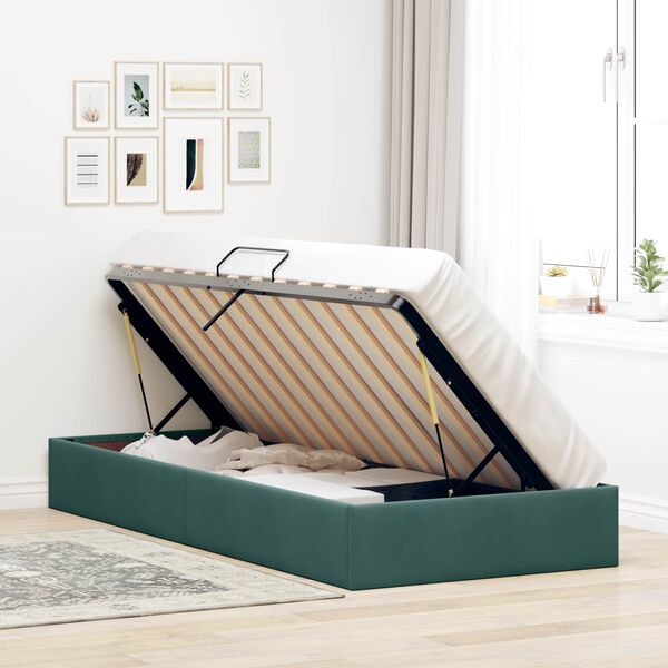 vidaXL Lit de Rangement avec stockage Vert fonc&eacute; 90 x 190 cm Velours