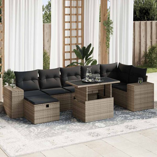 vidaXL Salon de jardin 5 pcs avec coussins gris r&eacute;sine tress&eacute;e