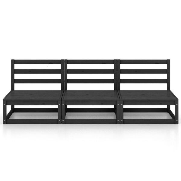 vidaXL Canapé à 3 places de jardin Noir Bois de pin solide