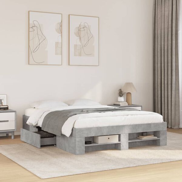 vidaXL Cadre de lit sans matelas gris b&eacute;ton 135x190 cm bois ing&eacute;nierie
