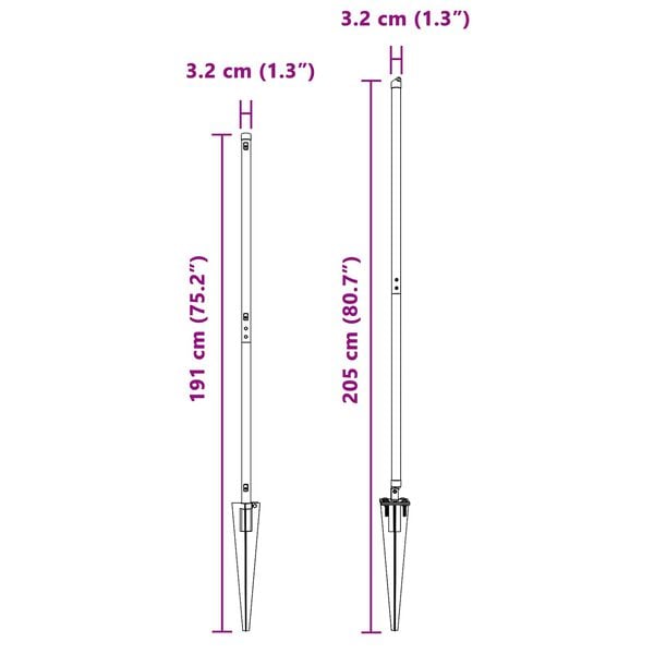 vidaXL Poteau de clôture. Autre 52 pcs Gris 3,2 x 3,2 x 160 cm Acier