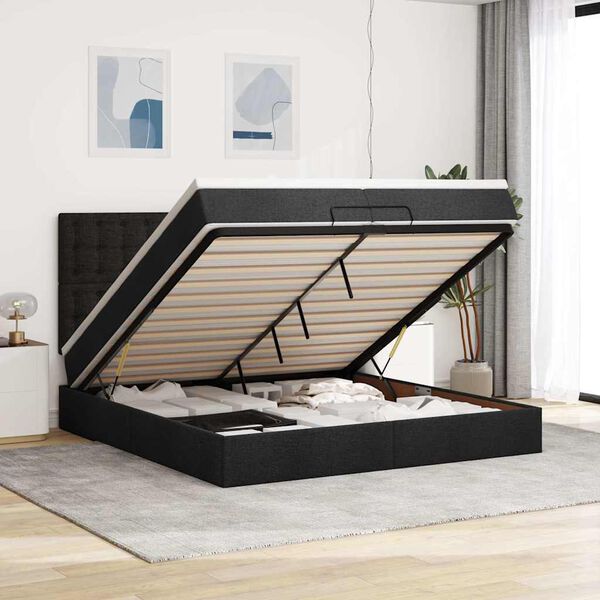 VidaXL Cadre de lit ottoman avec matelas noir 200x200cm tissu