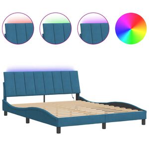 vidaXL Cadre de lit avec LED sans matelas Hanko bleu 160x200 cm velours