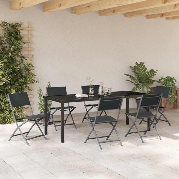vidaXL Ensemble de salle &agrave; manger pour jardin 7 pcs Noir