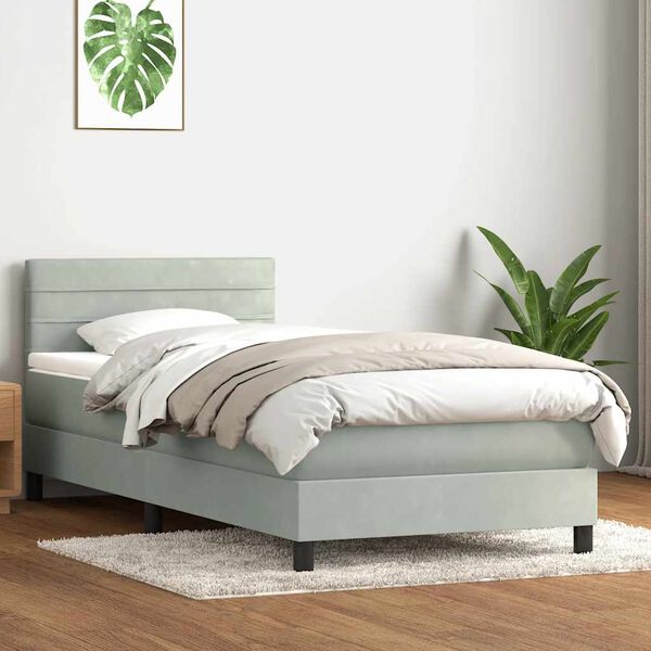 vidaXL Sommier &agrave; lattes de lit et matelas gris clair 90x220 cm velours
