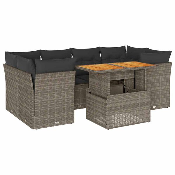 vidaXL Salon de jardin avec coussins 7 pcs gris r&eacute;sine tress&eacute;e