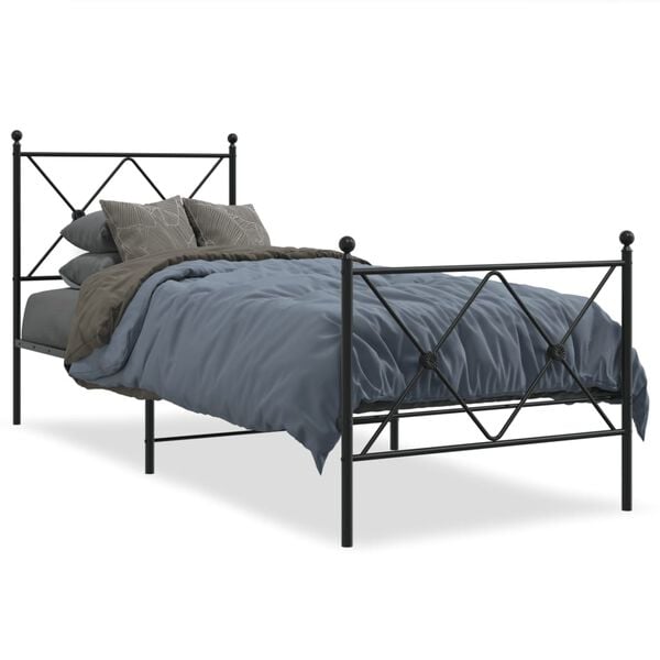 vidaXL Cadre de lit m&eacute;tal sans matelas avec pied de lit noir 80x200 cm