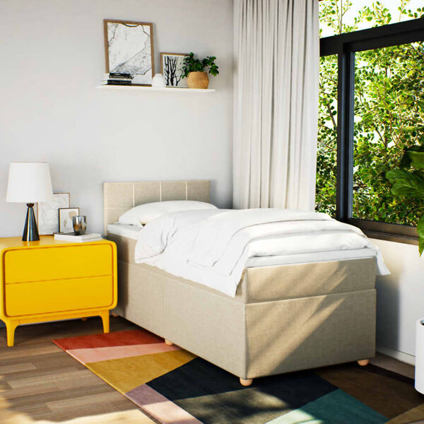 vidaXL Sommier &agrave; lattes de lit avec matelas Cr&egrave;me 80x200 cm Tissu