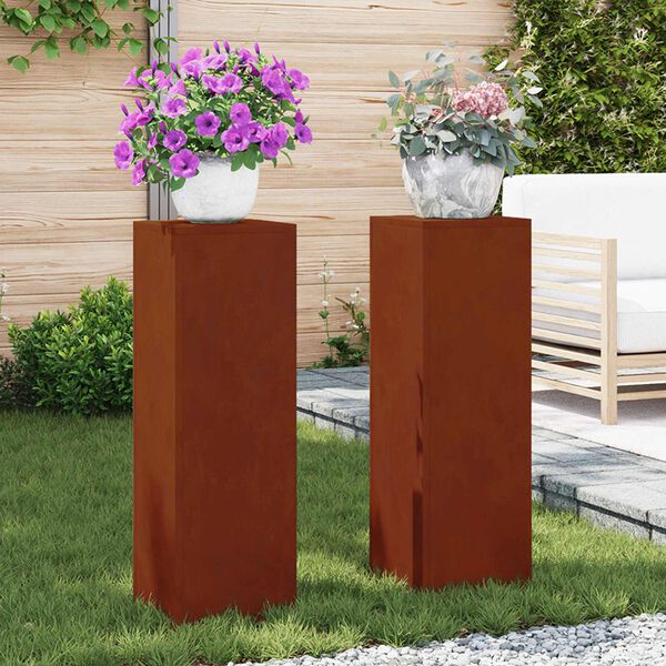 vidaXL Support de Plante 2 pcs Rouill&eacute; 24 x 24 x 75 cm Acier patin&eacute;